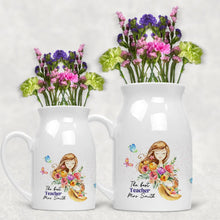 Заредете изображение във визуализатора на галерията – Персонализирана керамична ваза Подарък за учител - Момиче с цветя