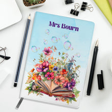 Заредете изображение във визуализатора на галерията – Персонализиран бележник от изкуствена кожа/ или картонена корица за учител - книга с цветя
