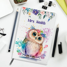 Заредете изображение във визуализатора на галерията – Персонализиран бележник от изкуствена кожа/ или картонена корица за учител - Бухал