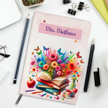 Заредете изображение във визуализатора на галерията – Персонализиран бележник от изкуствена кожа/ или картонена корица/ тетрадка за учител - Книги с цветя