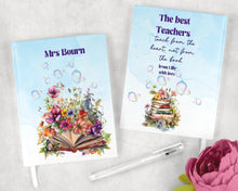 Заредете изображение във визуализатора на галерията – Персонализиран бележник от изкуствена кожа/ или картонена корица за учител - книга с цветя
