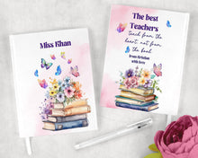 Заредете изображение във визуализатора на галерията – Персонализиран бележник от изкуствена кожа/ или картонена корица за учител - книга с цветя