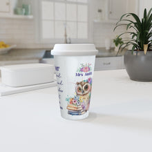 Заредете изображение във визуализатора на галерията – Персонализирана керамична термо чаша Подарък за учител -бухал с книга и цветя