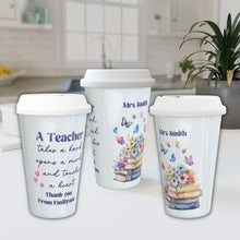 Заредете изображение във визуализатора на галерията – Персонализирана керамична термо чаша Подарък за учител -Книга с цветя