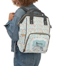 Заредете изображение във визуализатора на галерията – Персонализирана чанта раница за бебешки пелени и принадлежности - Синьо слонче