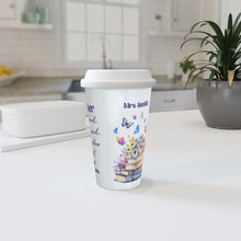 Заредете изображение във визуализатора на галерията – Персонализирана керамична термо чаша Подарък за учител -Книга с цветя