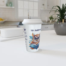 Заредете изображение във визуализатора на галерията – Персонализирана керамична термо чаша Подарък за учител - Бухал с книга