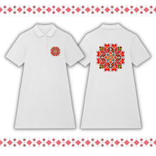 Заредете изображение във визуализатора на галерията – Дълга Тениска рокля ( туника) с якичка - Български Мотиви бяла