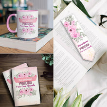 Заредете изображение във визуализатора на галерията – Комплект Персонализиран тефтер, чаша и книгоразделител за учител - Цветя