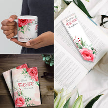 Заредете изображение във визуализатора на галерията – Комплект Персонализиран тефтер, чаша и книгоразделител за учител -Червени рози