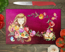 Заредете изображение във визуализатора на галерията – Персонализирана Стъклена дъска за рязане от закаленo стъкло -Цветя в бордо