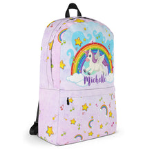 Заредете изображение във визуализатора на галерията – Персонализирана раница за училище - Еднорог с дъга