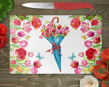 Заредете изображение във визуализатора на галерията – Стъклена дъска за рязане от закаленo стъкло - Цветя с чадър
