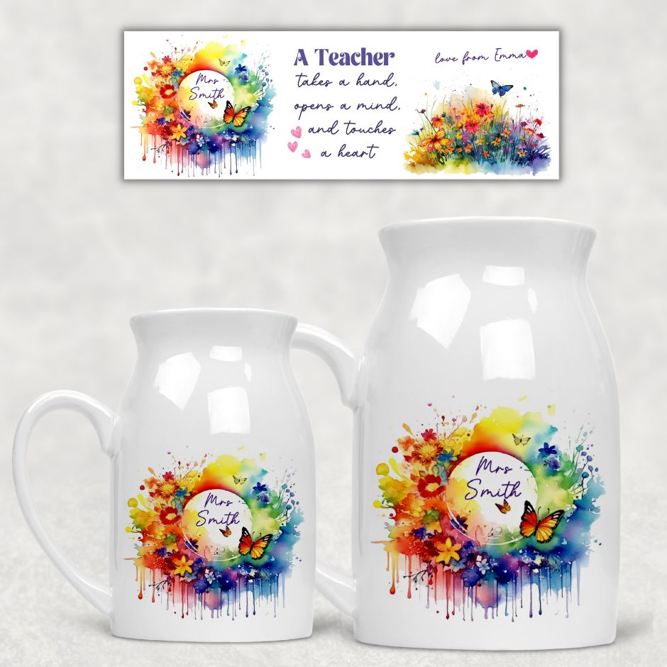 Персонализирана керамична ваза Подарък за учител - Пеперуди