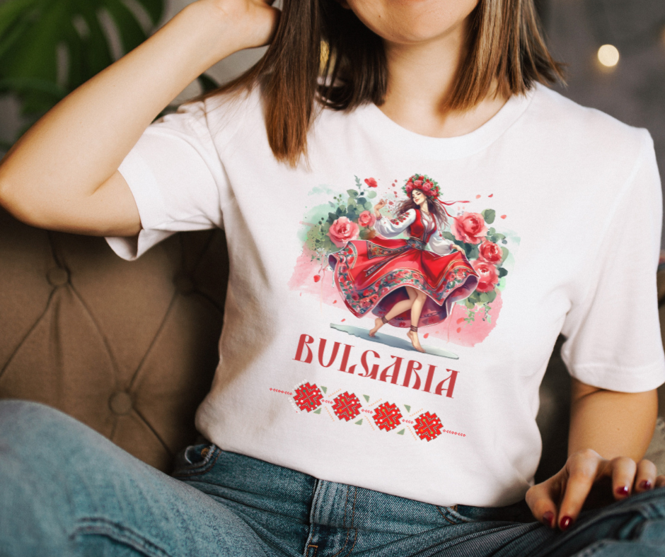 Тениски за танцуващо  момиче с рози  с българска шевица