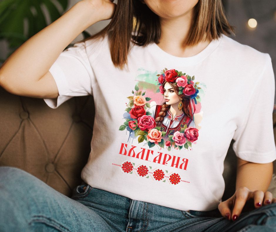 Традиционна Тениски -   момиче с рози  с българска шевица