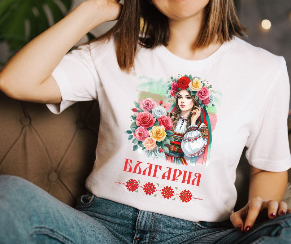 Традиционна Тениски -   момиче с рози  с българска шевица