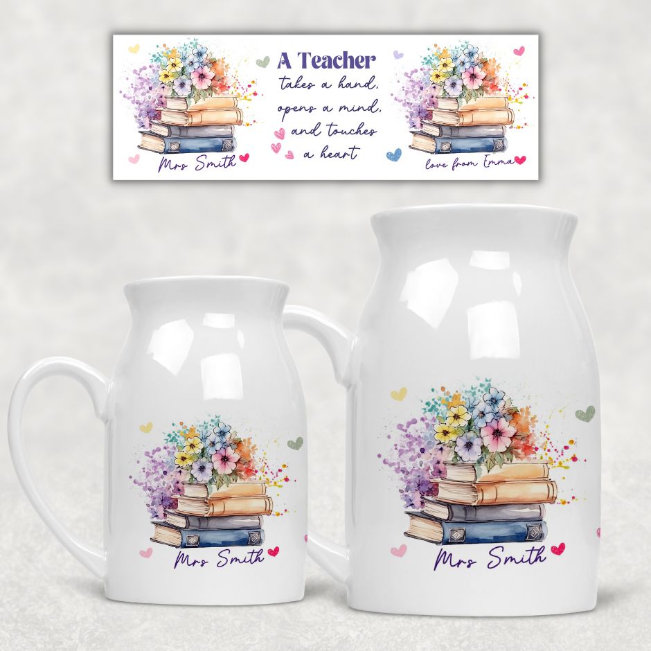 Персонализирана керамична ваза Подарък за учител - Книга с цветя