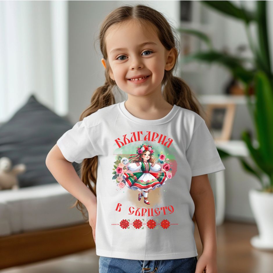 Детска Традиционна Тениски -  момиче с рози с българска шевица