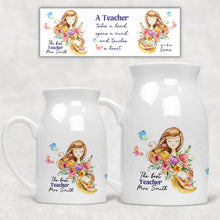 Заредете изображение във визуализатора на галерията – Персонализирана керамична ваза Подарък за учител - Момиче с цветя
