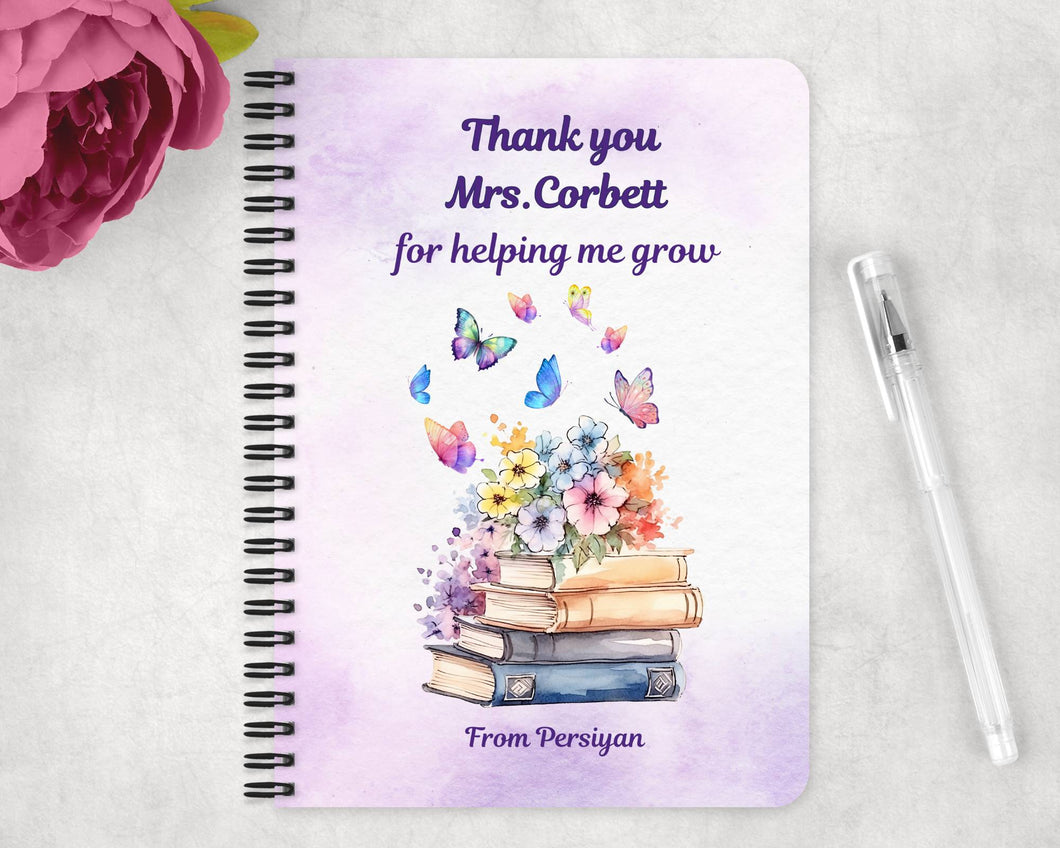 Персонализиранa тетрадка със спирала  за учител  - книга с цветя в лилаво