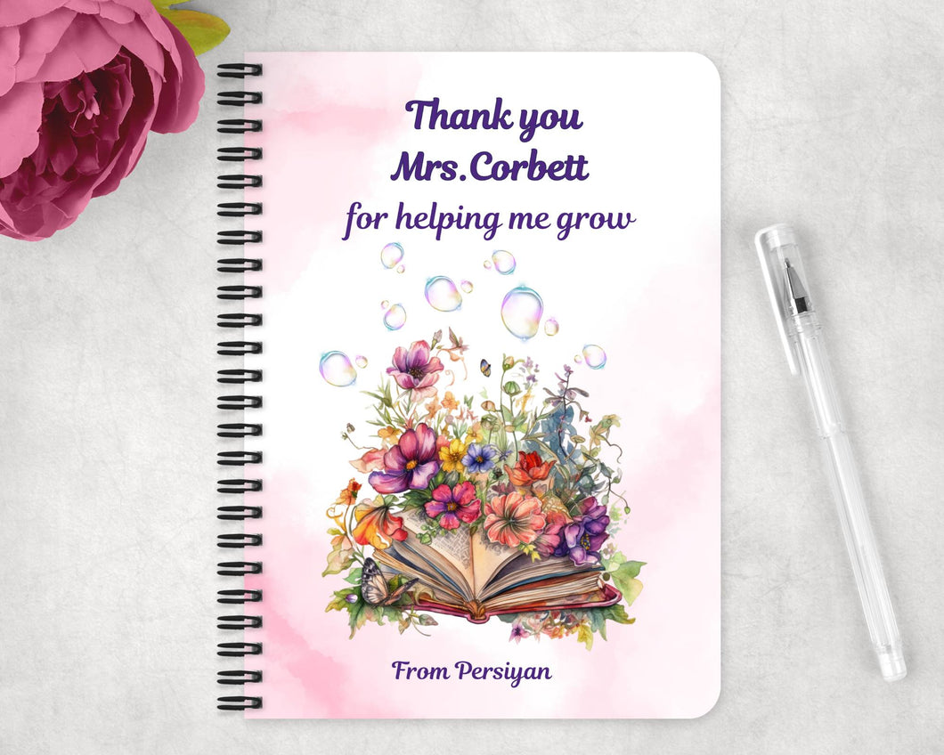 Персонализиранa тетрадка със спирала  за учител  - книга с цветя розово