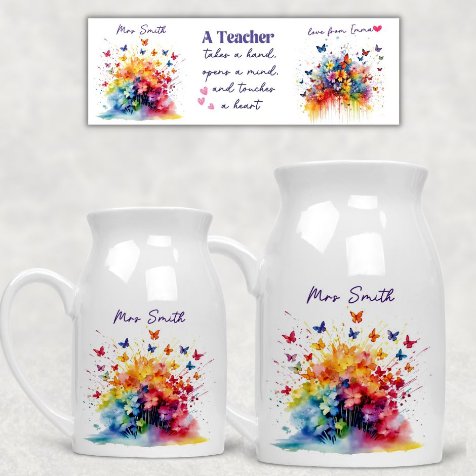 Персонализирана керамична ваза Подарък за учител - Пеперуди 2