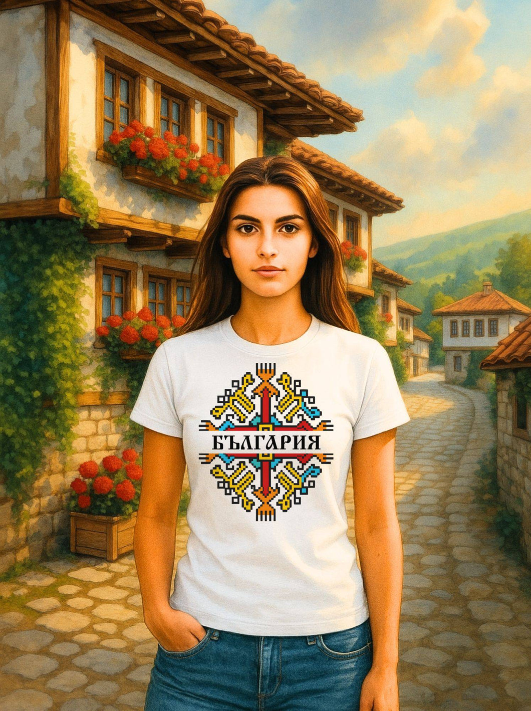 Традиционна Тениски  с шевица БЪЛГАРИЯ модел 2