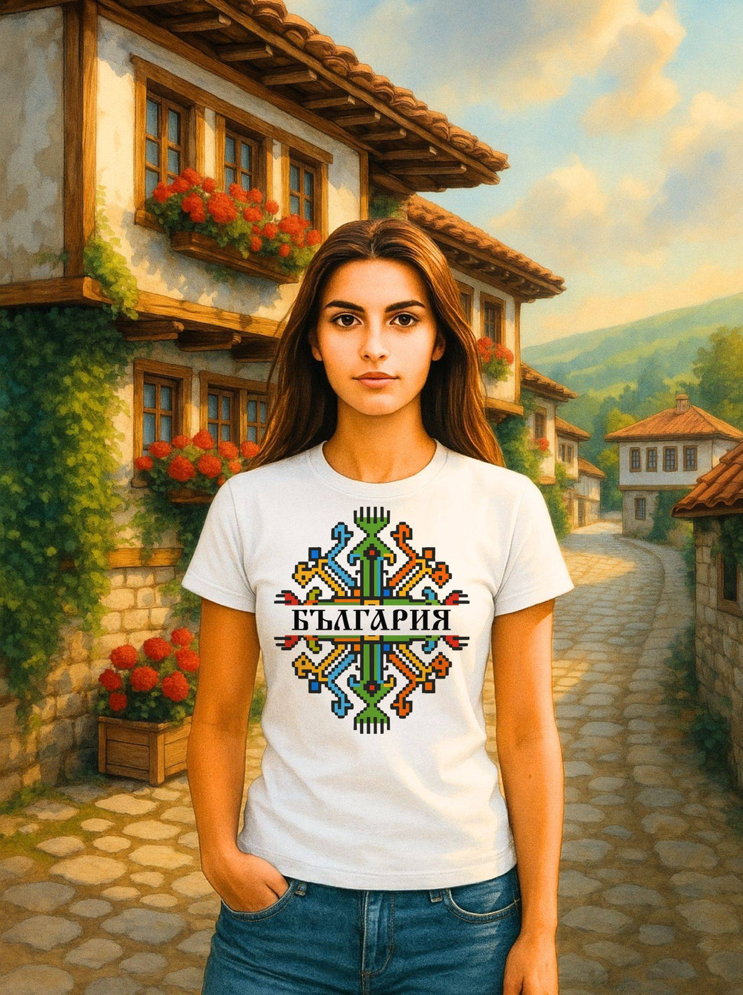 Традиционна Тениски  с шевица БЪЛГАРИЯ модел 3