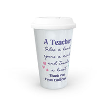 Заредете изображение във визуализатора на галерията – Персонализирана  керамична термо чаша Подарък за учител -бухал с книга
