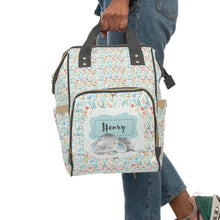 Заредете изображение във визуализатора на галерията – Персонализирана чанта раница за бебешки пелени и принадлежности - Синьо слонче
