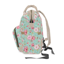 Заредете изображение във визуализатора на галерията – Персонализирана чанта раница за бебешки пелени и принадлежности -Тюркоаз и цветя
