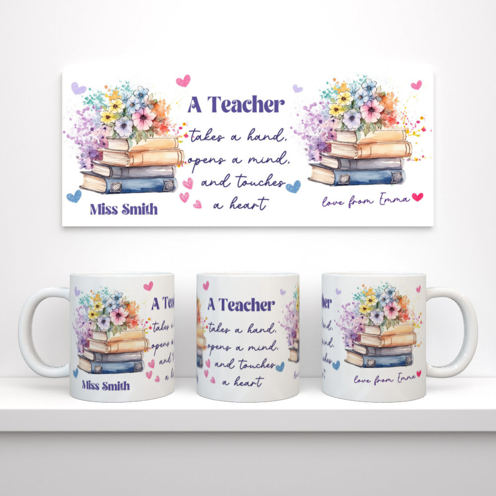 Персонализирана чаша Подарък за учител - Книга с цветя