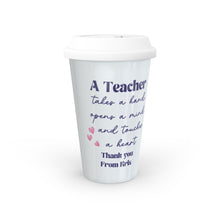 Заредете изображение във визуализатора на галерията – Персонализирана  керамична термо чаша Подарък за учител - Бухал с книга
