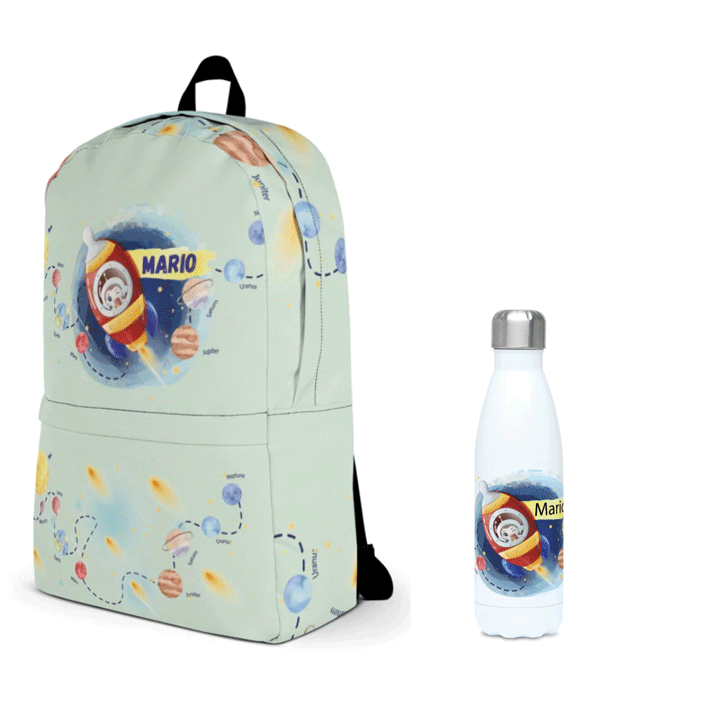 Персонализирана раница за училище и бутилка за вода - Космос