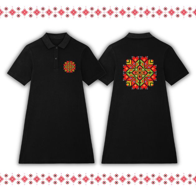 Дълга Тениска рокля ( туника) с якичка - Български Мотиви черна
