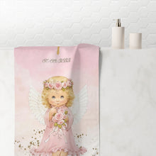 Заредете изображение във визуализатора на галерията – Персонализира кърпа за кръщене за момиче -Ангел в розово
