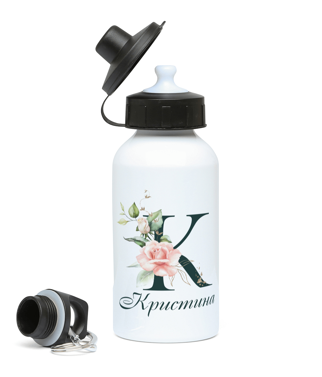 Персонализирана бутилка за вода - Буква с Цветя