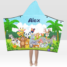 Заредете изображение във визуализатора на галерията – Персонализирана Детскa кърпa за баня с качулка - Джунгла
