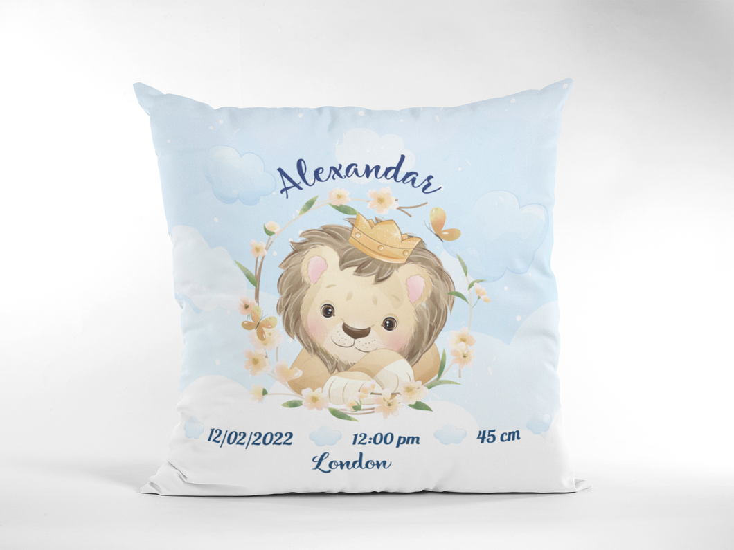 Персонализирана възглавница за новородено Бебе - Лъвче за момче